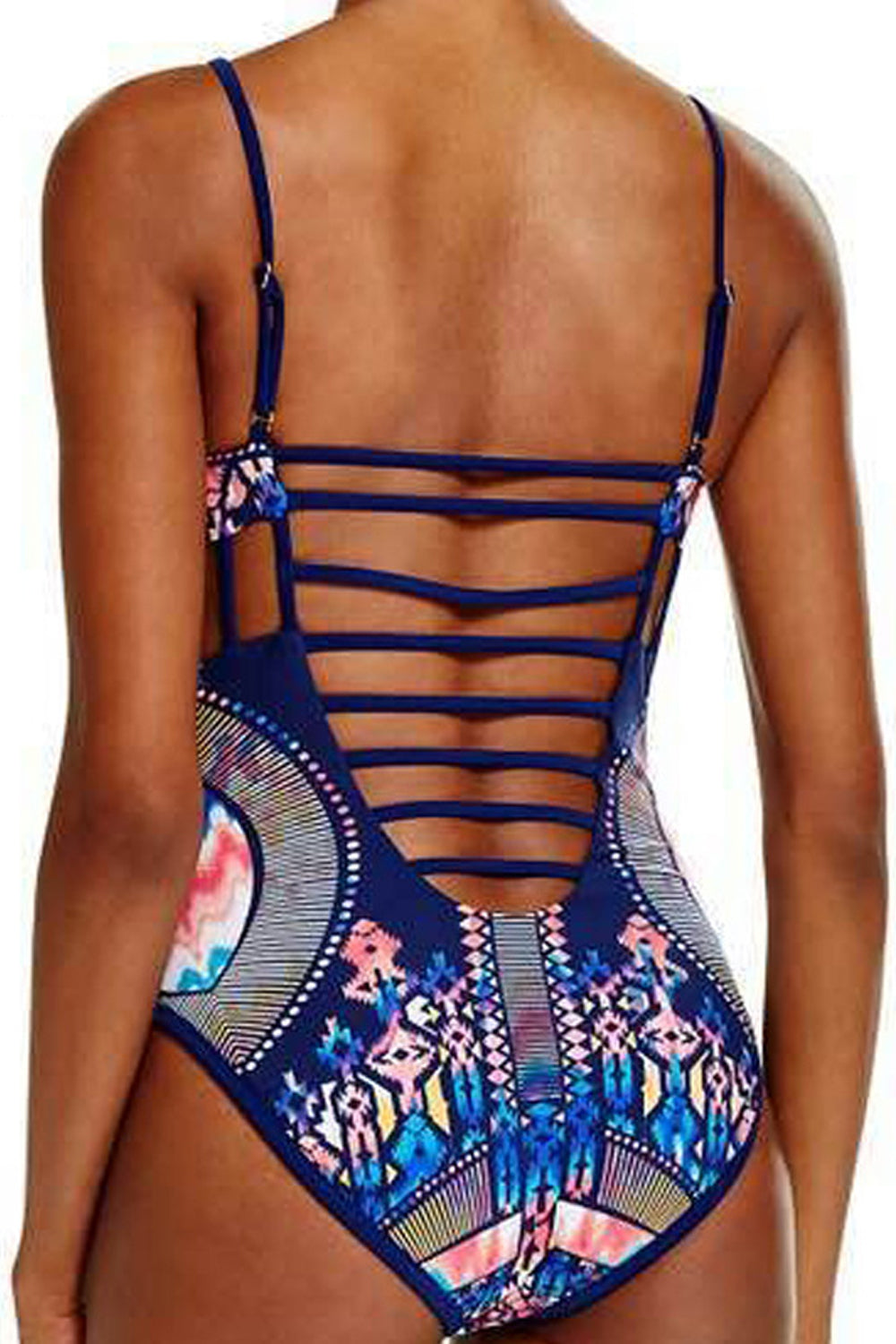 Iyasson Hollow Design Print One-piece Swimsuit