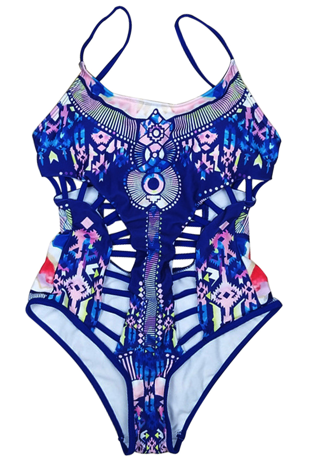 Iyasson Hollow Design Print One-piece Swimsuit