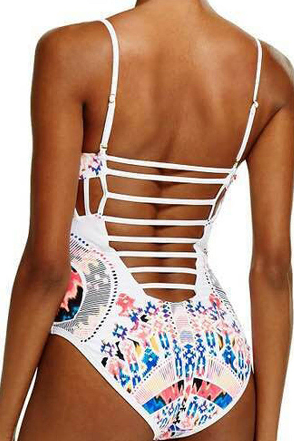 Iyasson Hollow Design Print One-piece Swimsuit