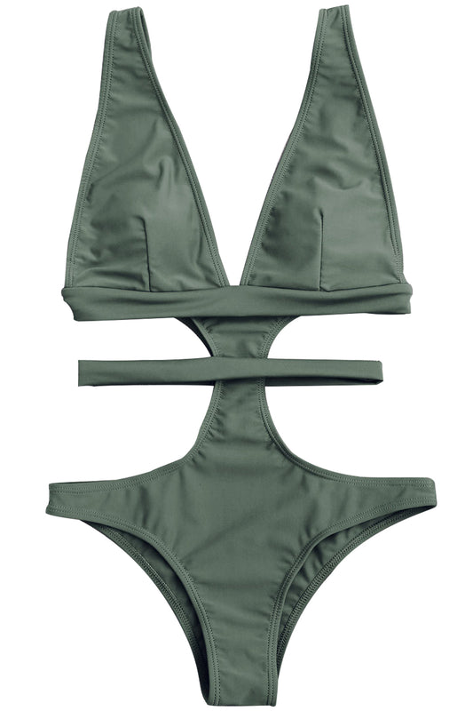 Iyasson Solid Color One-piece Swimsuit