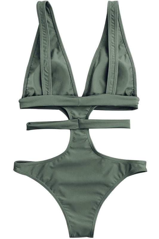 Iyasson Solid Color One-piece Swimsuit