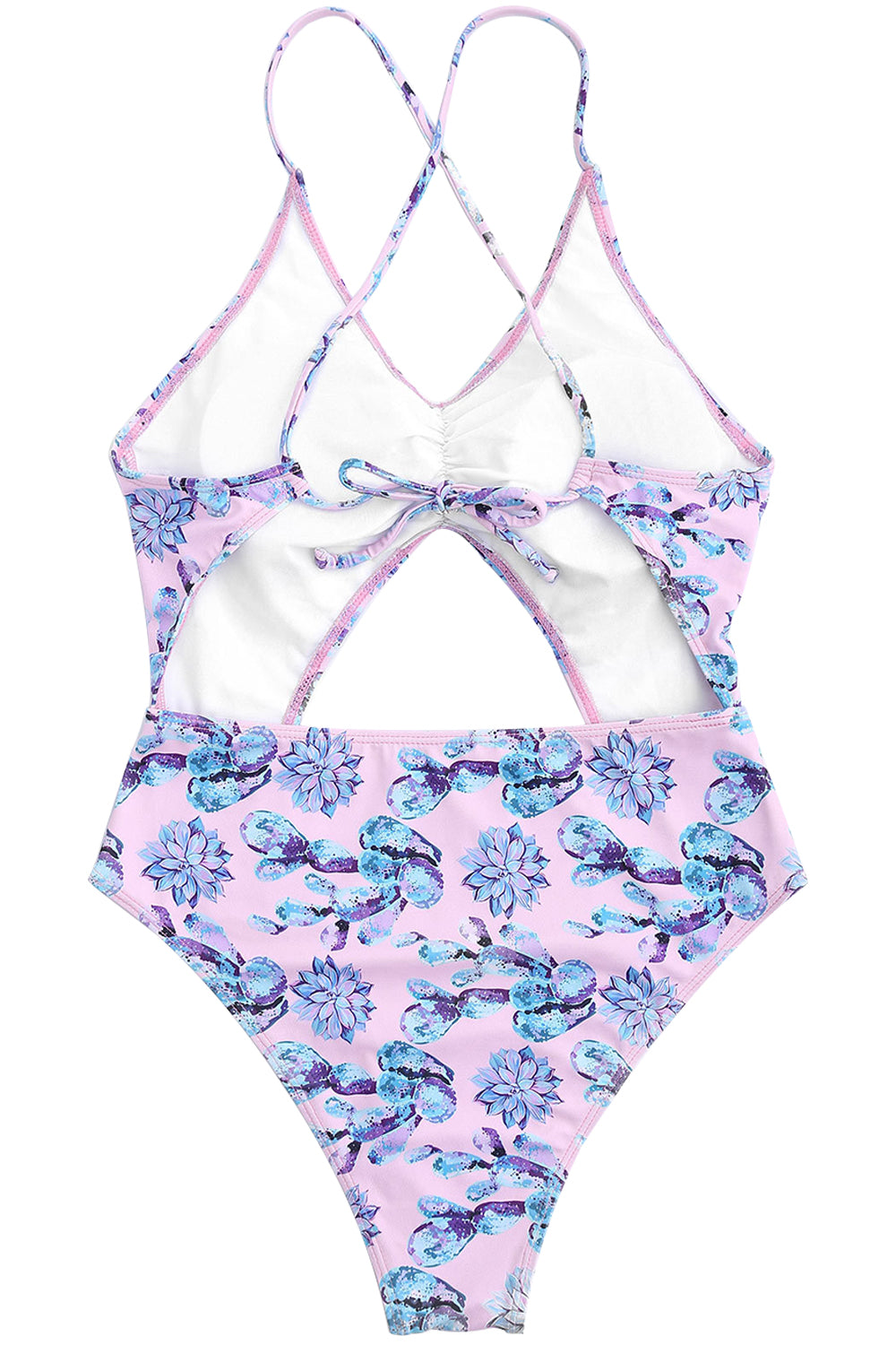 Iyasson Purple Flowers Printing Halter One-piece Swimsuit