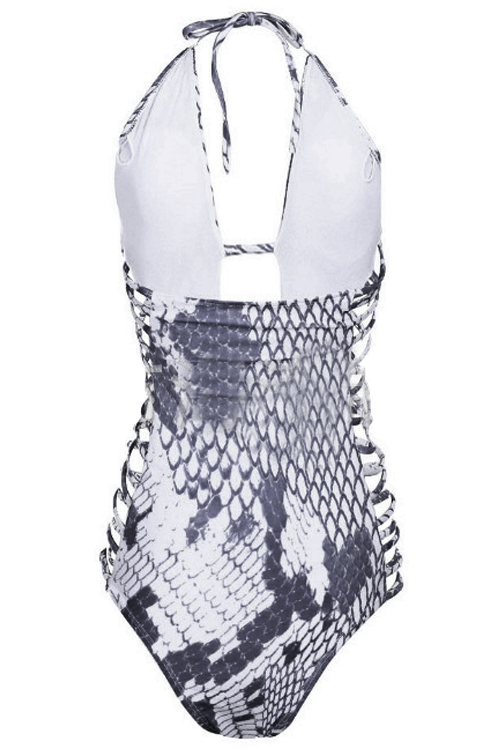 Iyasson Snakeskin Print Strappy Halter One-piece Swimsuit