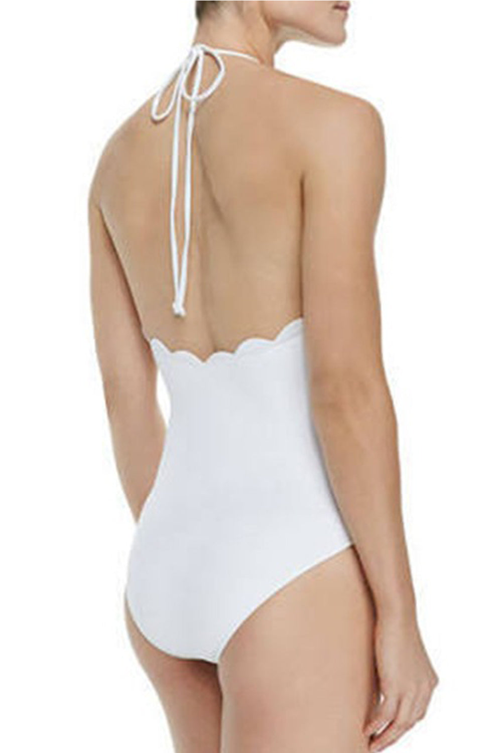 Iyasson High Quality Wave Hem Halter One-piece Swimsuit