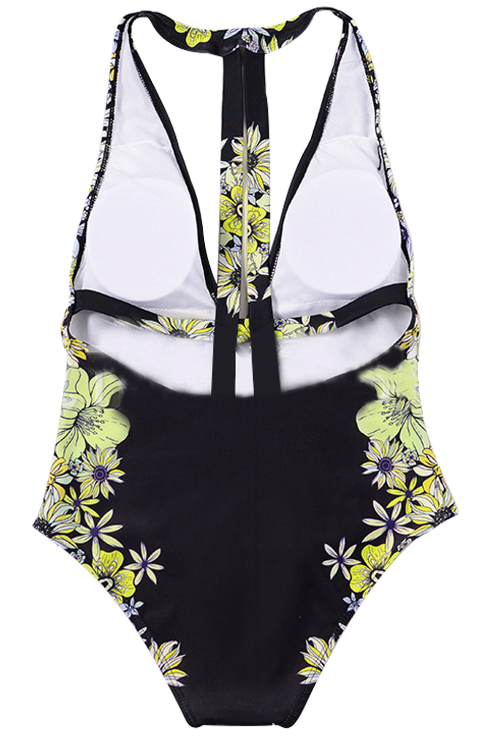 Iyasson Sunshine Floral Print Backless One-shoulder One-piece Swimsuit