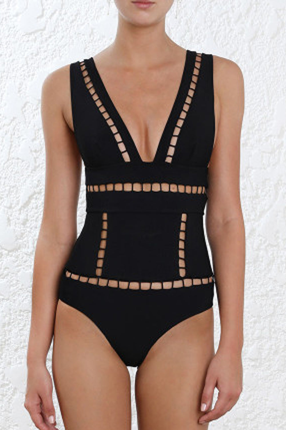 Iyasson Black Temptation Deep V neck One-piece Swimsuit