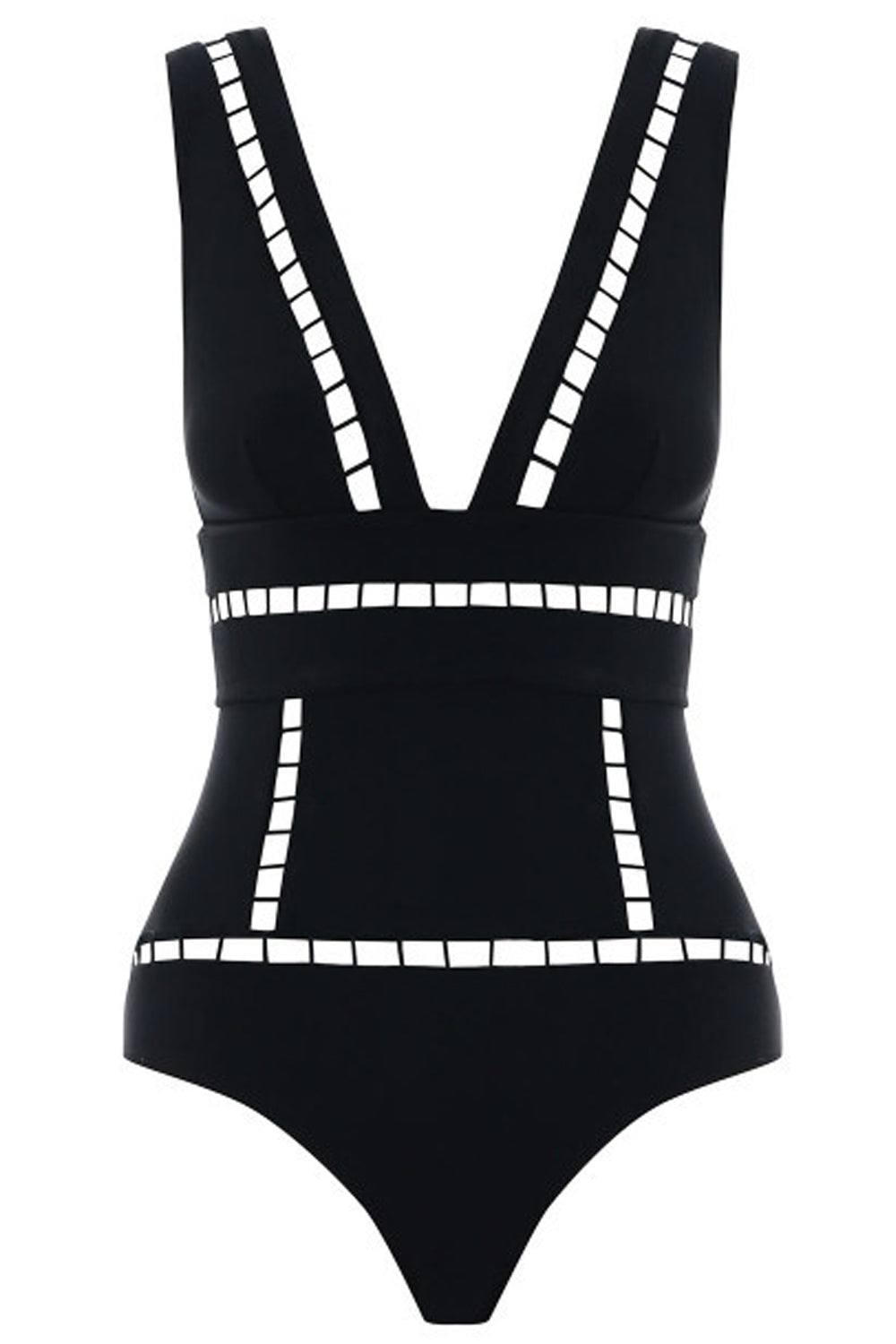 Iyasson Black Temptation Deep V neck One-piece Swimsuit