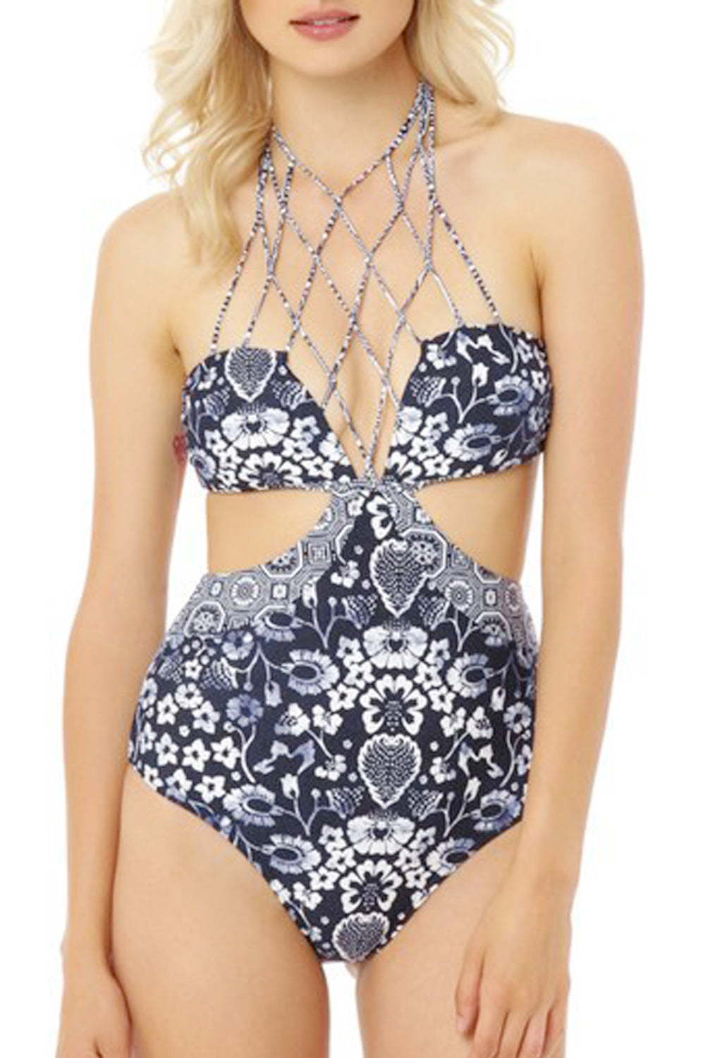 Iyasson Floral Printing Strappy Halter Bobo Bathing Suit