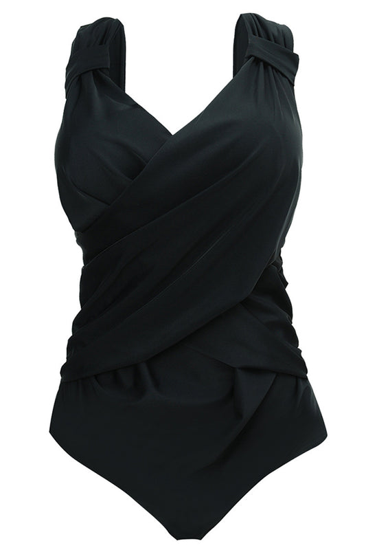 Iyasson Solid colour Cross Design One-piece swimsuit