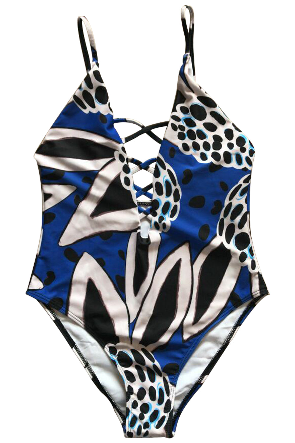 Iyasson Leaves Print Front Cross Backless One-piece Swimsuit