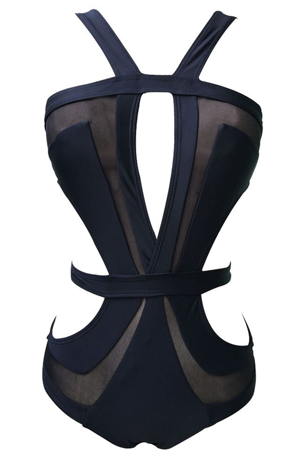 Iyasson Solid Color Mesh Splicing One-piece Swimsuit