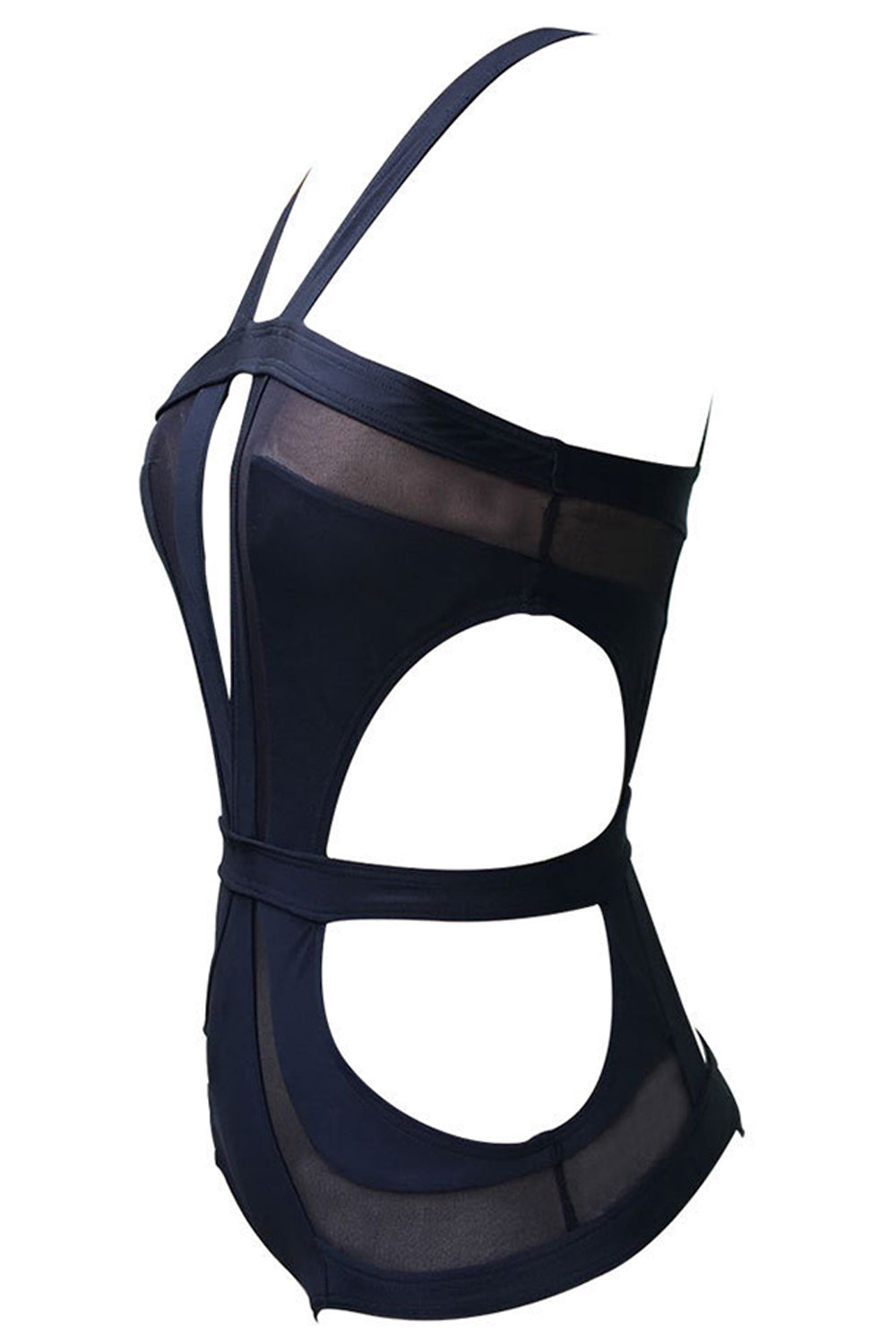 Iyasson Solid Color Mesh Splicing One-piece Swimsuit
