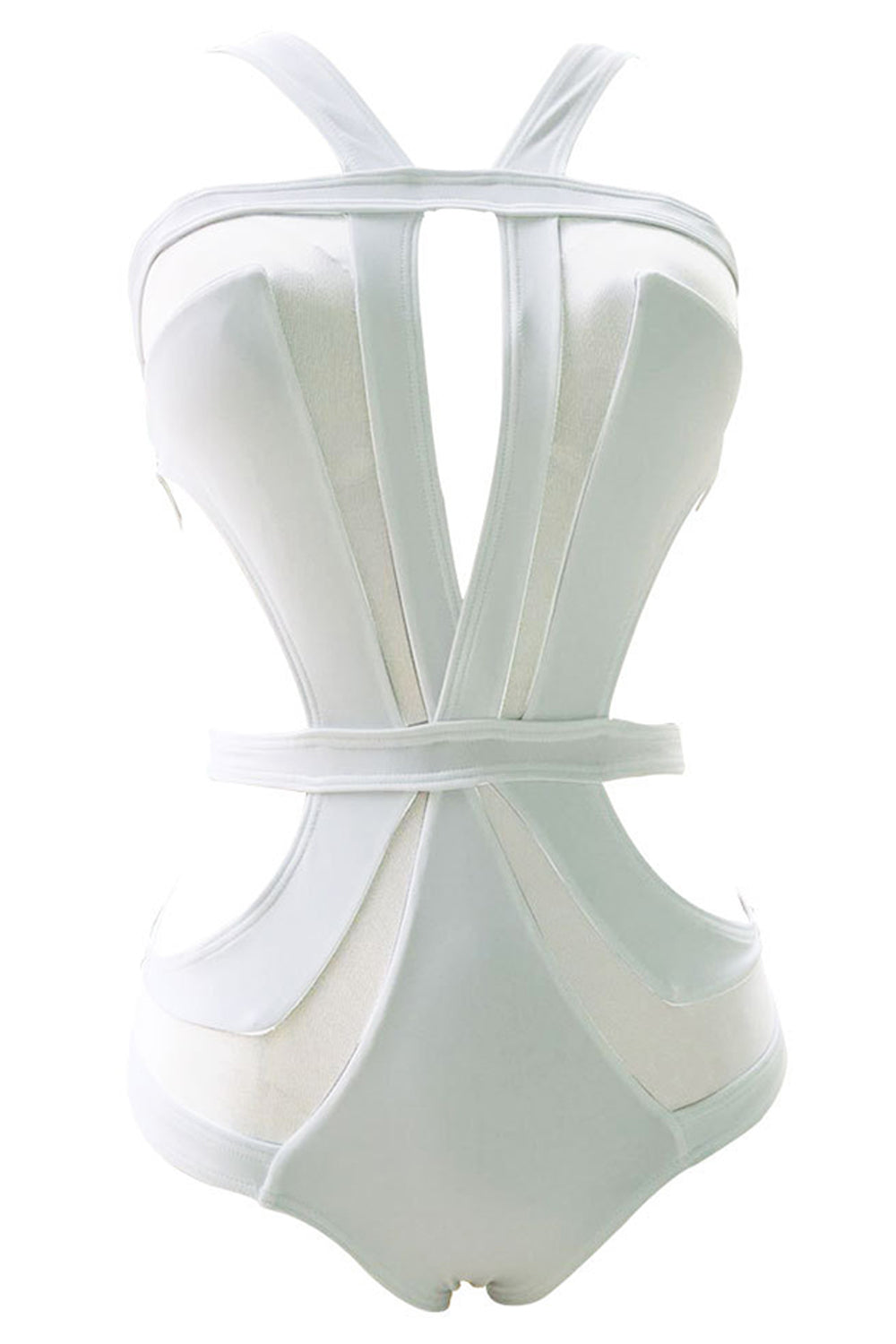 Iyasson Solid Color Mesh Splicing One-piece Swimsuit
