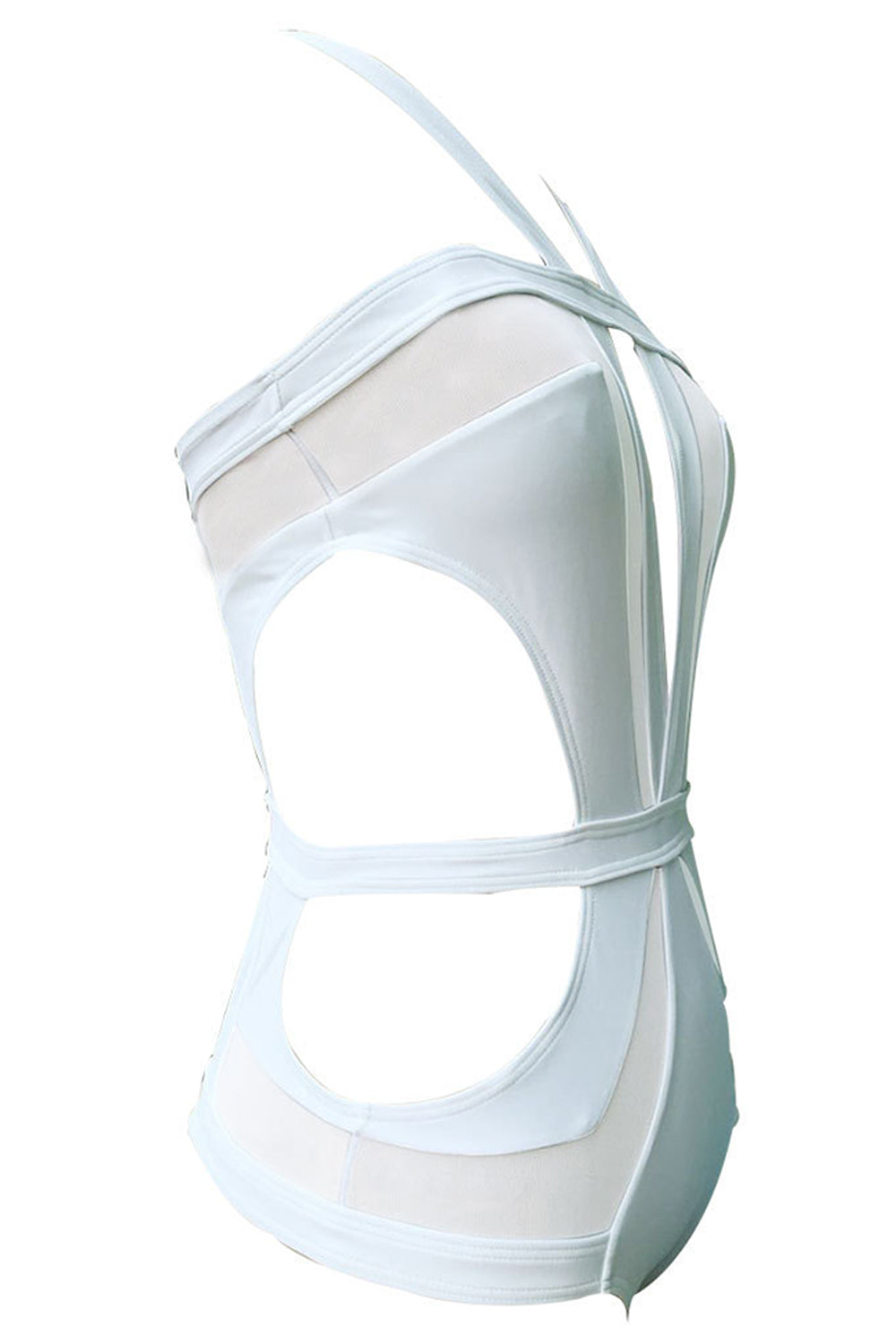 Iyasson Solid Color Mesh Splicing One-piece Swimsuit