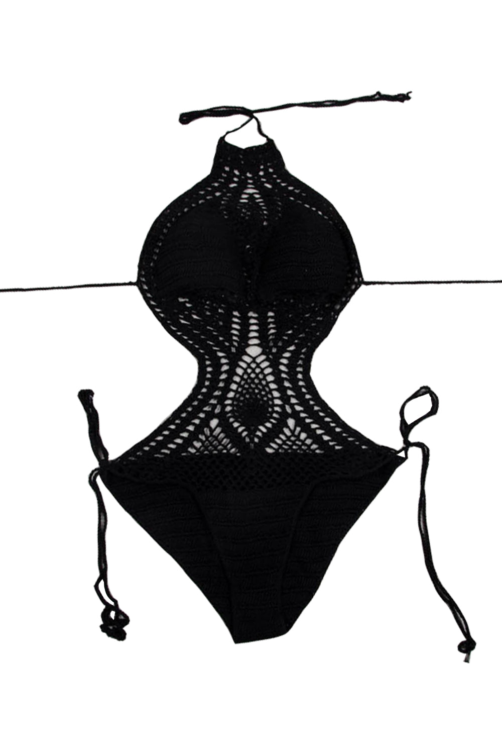 Iyasson Crochet Backless High-neckline One-piece Swimsuit