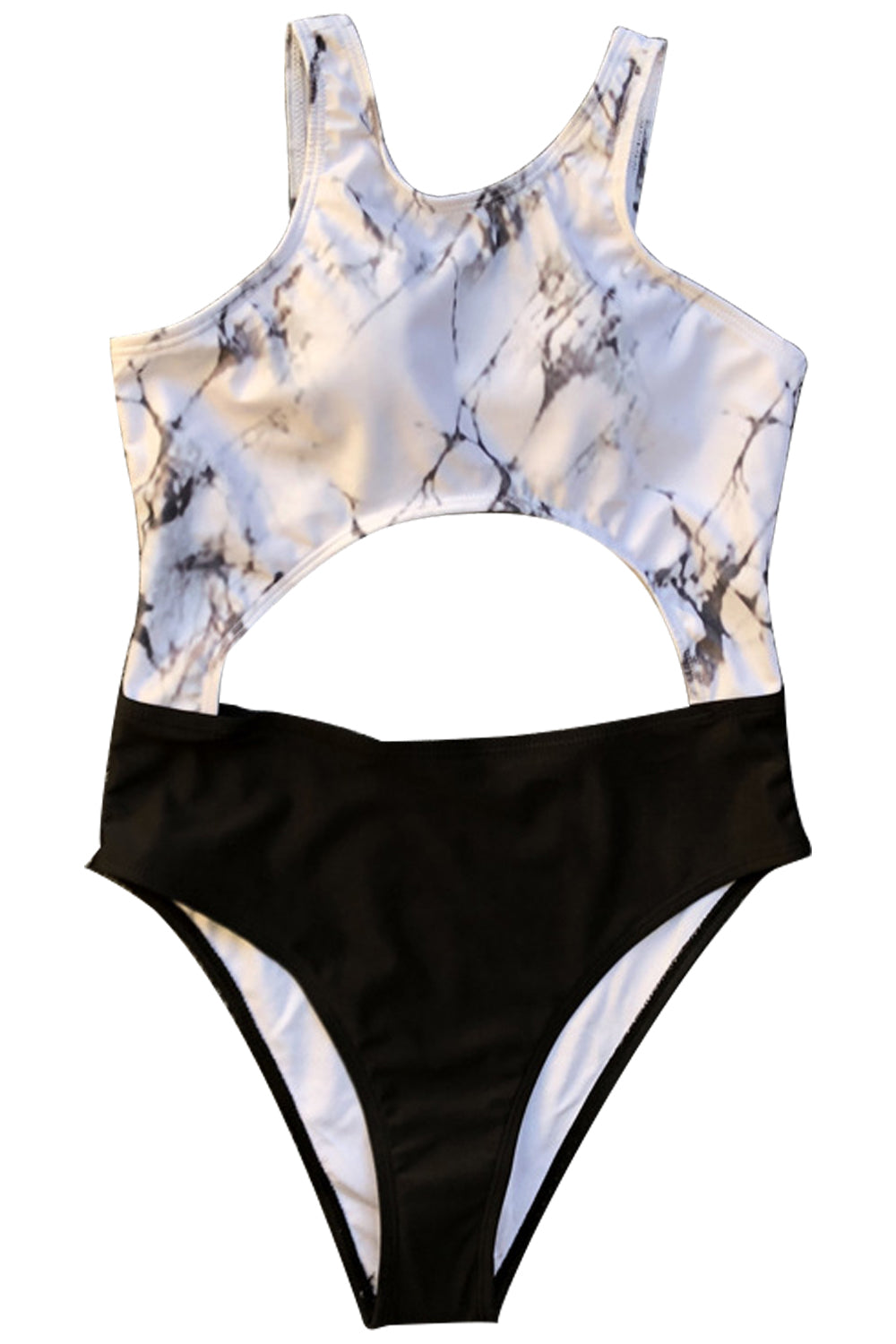 Iyasson Sexy Marble Printing High-neck One-piece Swimsuit
