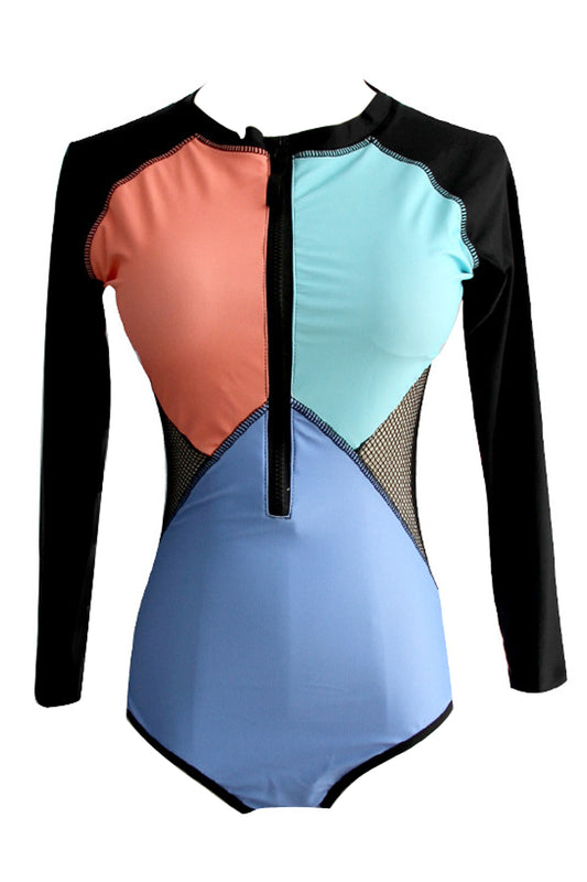 Iyasson Special Romance Solid Splicing Printing Long-sleeve Bathing Suit