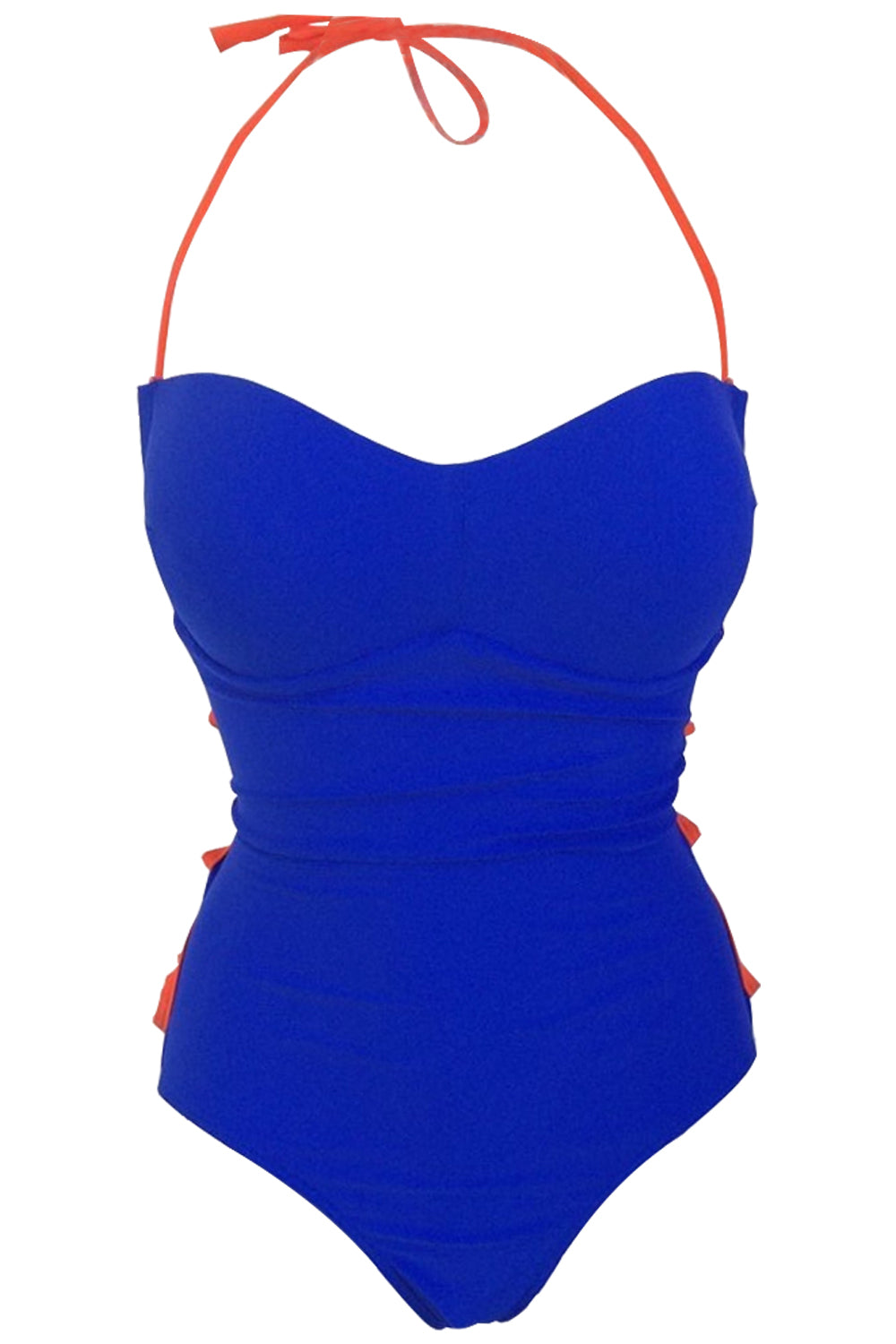 Iyasson Blue Back Cross Halter One-piece Swimsuit