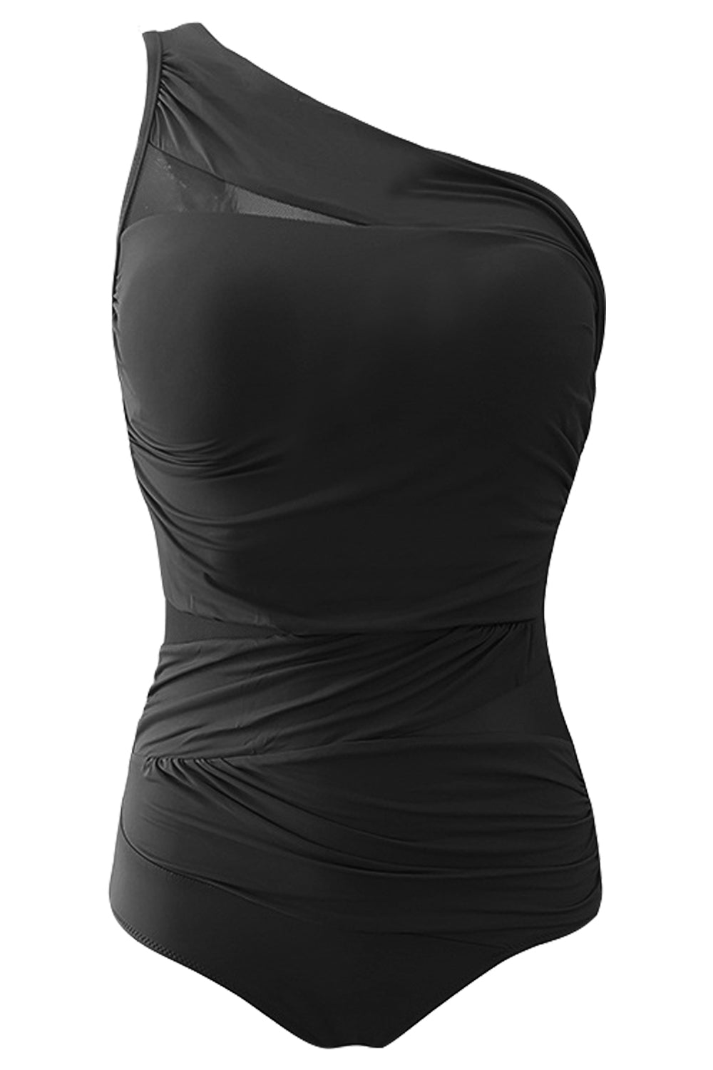Iyasson Black See Through One-piece Swimsuit With Asymmetrical Neckline