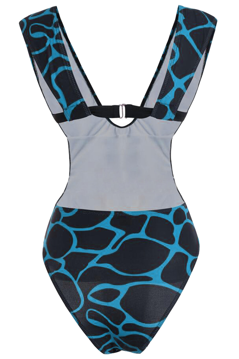 Iyasson Dark Blue Ocean Printing Backless One-piece Swimsuit