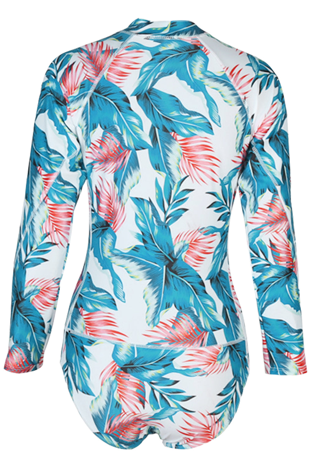 Iyasson Tropical Floral Printing Long-sleeves One-piece Swimsuit