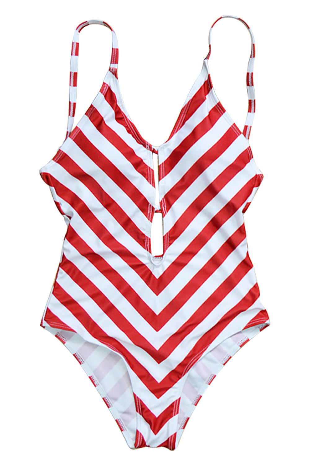 Iyasson Red Stripe Printing Backless One-piece Swimsuit