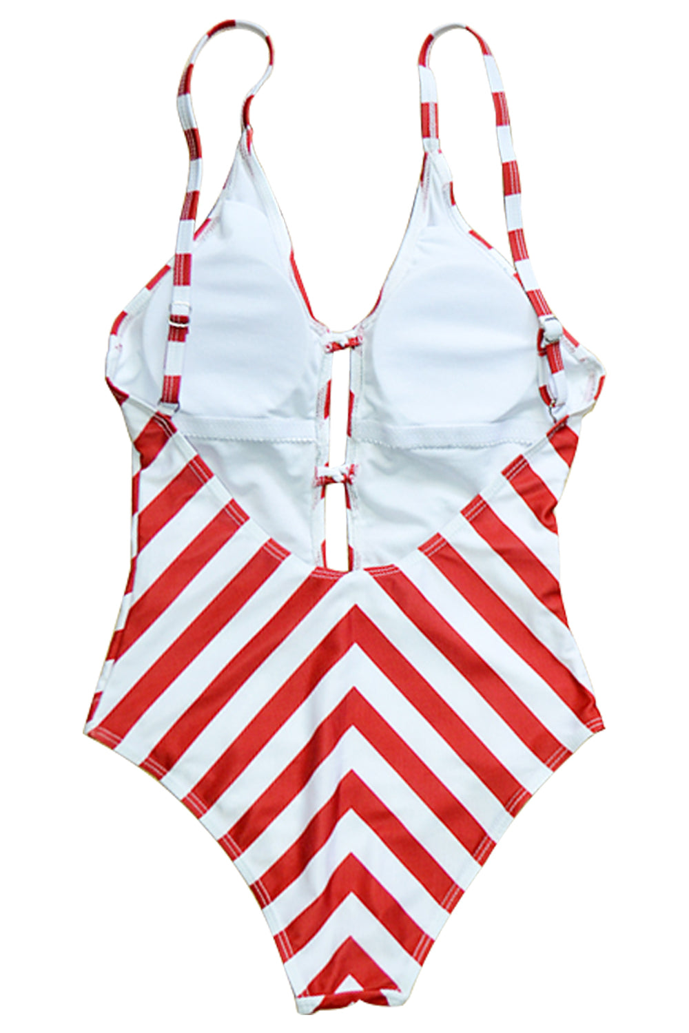Iyasson Red Stripe Printing Backless One-piece Swimsuit