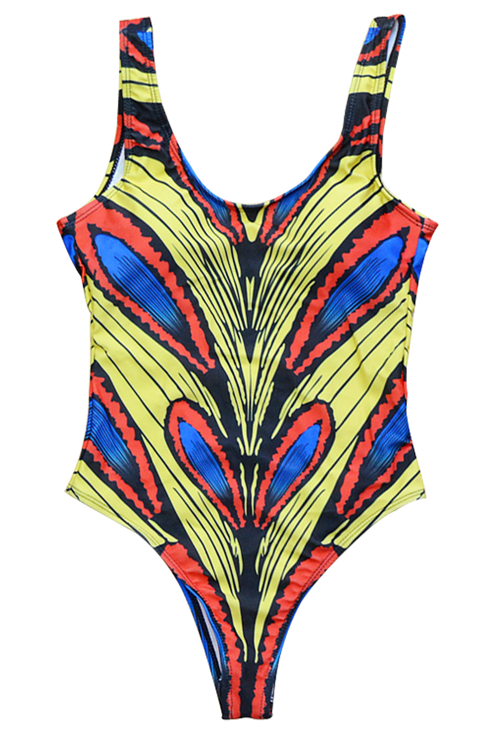 Iyasson Golden Feather Printing Backless One-piece Swimsuit