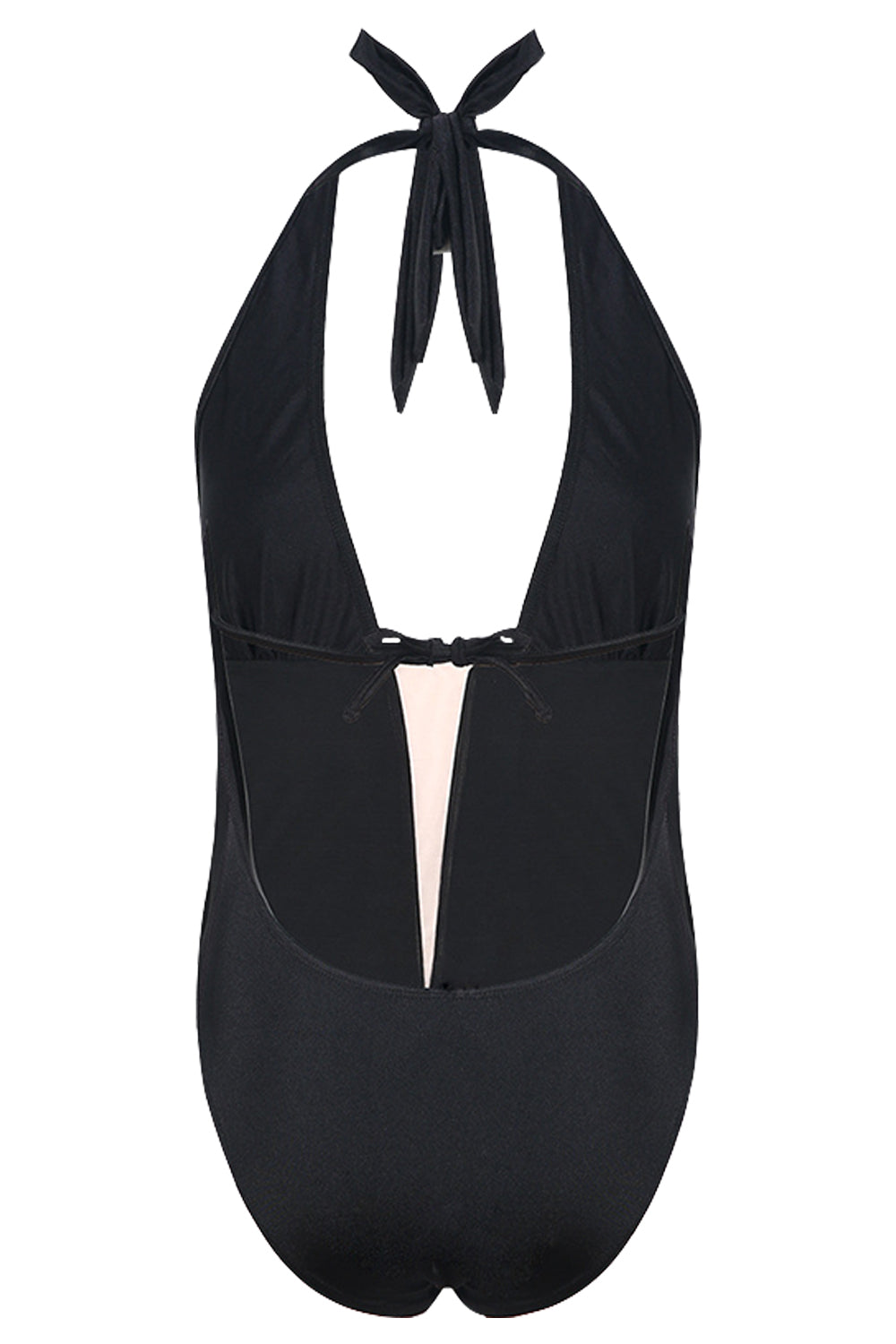 Iyasson Black Deep V-neckline Halter One-piece Swimsuit