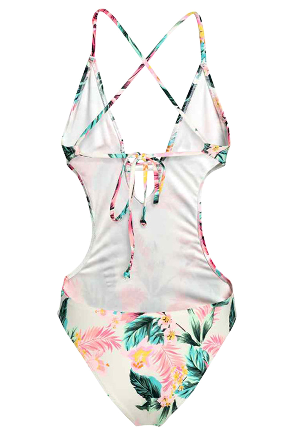 Iyasson Tropical Floral Printing Halter One-piece Swimsuit