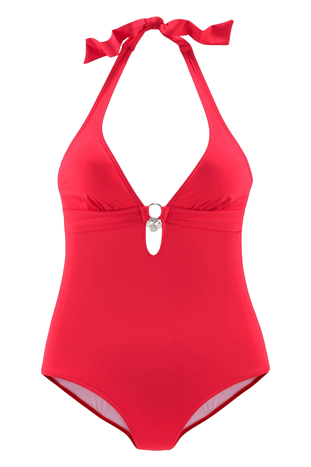 Iyasson Solid Halter One-piece Swimsuit With Silver Hardware Rings