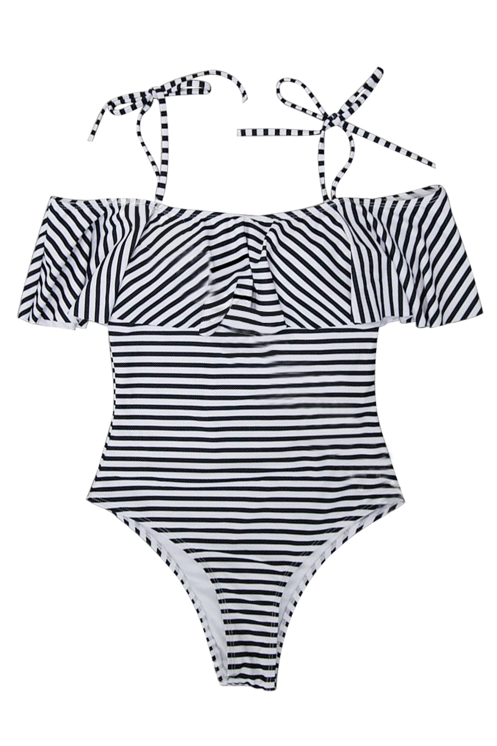 Iyasson Stripe Printing Falbala One-piece Swimsuit
