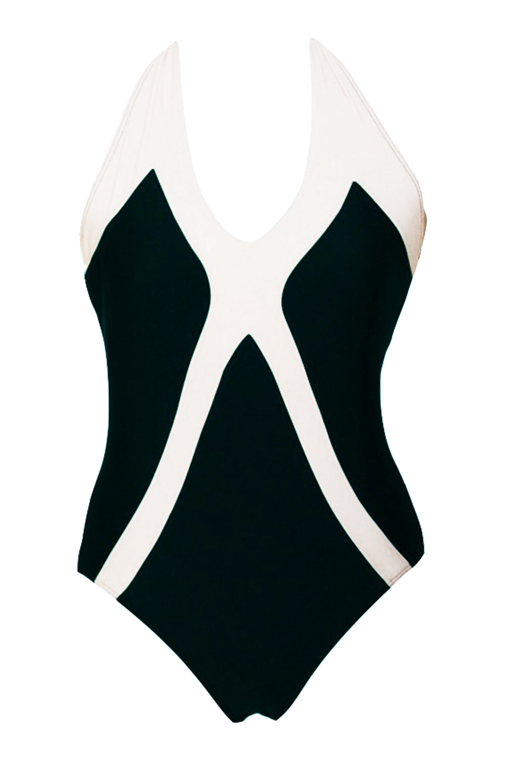 Iyasson Black And White Contrast Color One-piece Swimsuit