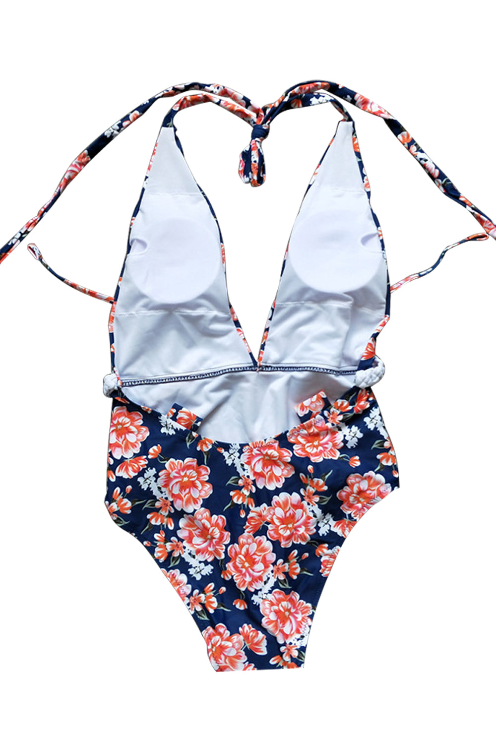 Iyasson Blue Floral Printing With Deep V-neckline One-piece swimsuit