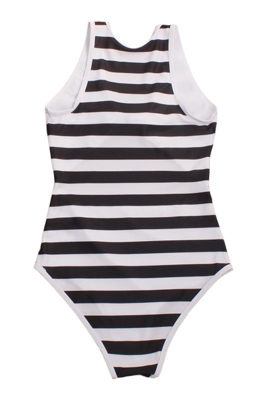 Iyasson Stripe Printing Hollowed out at Front With Sweet Bow One-piece Swimsuit