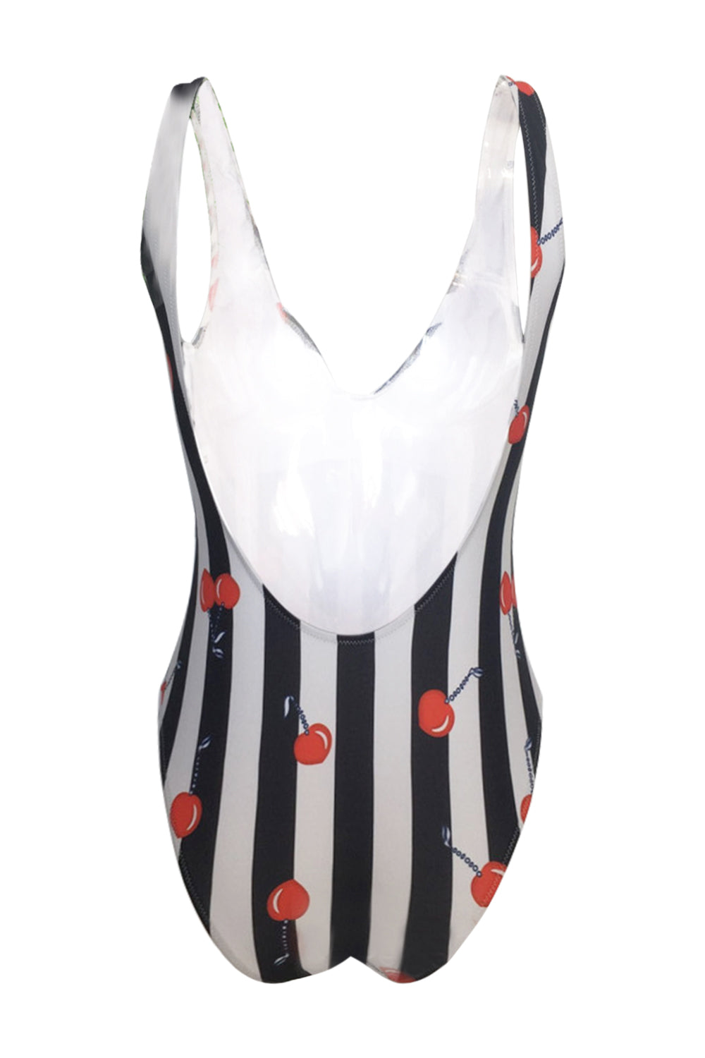 Iyasson Cute Stripe & Cherry Printing Deep V-neck One-piece Swimsuit