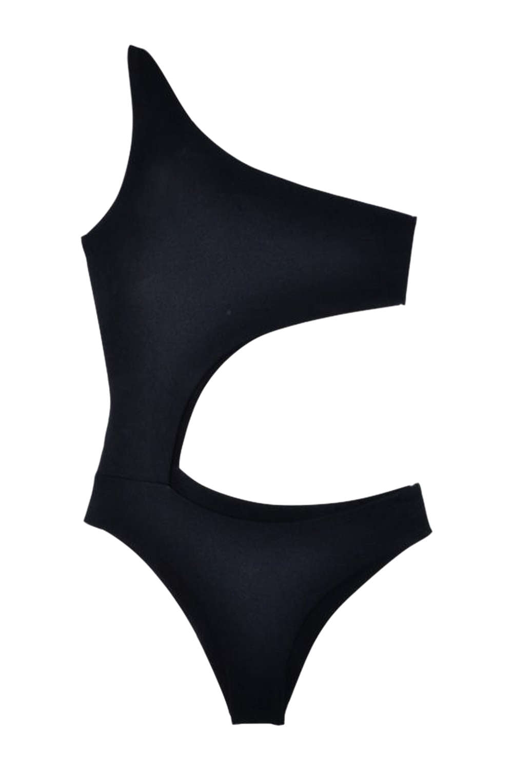 Iyasson Solid Color One-shoulder Side Hollow Design One-piece Swimsuit