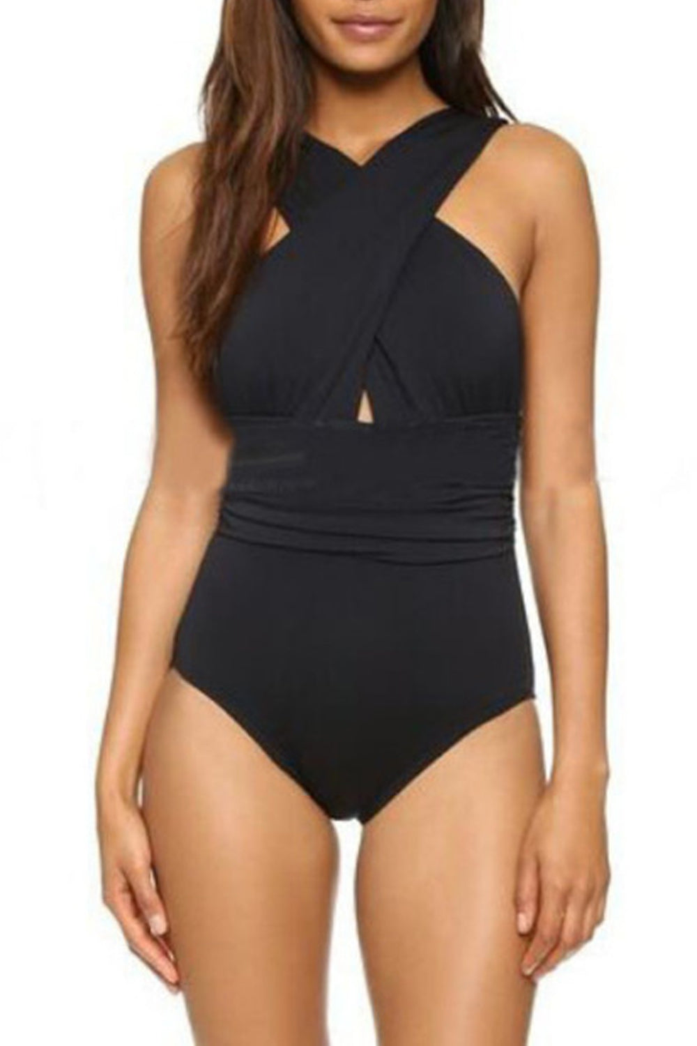 Iyasson Black Cross Design One-piece Swimsuit