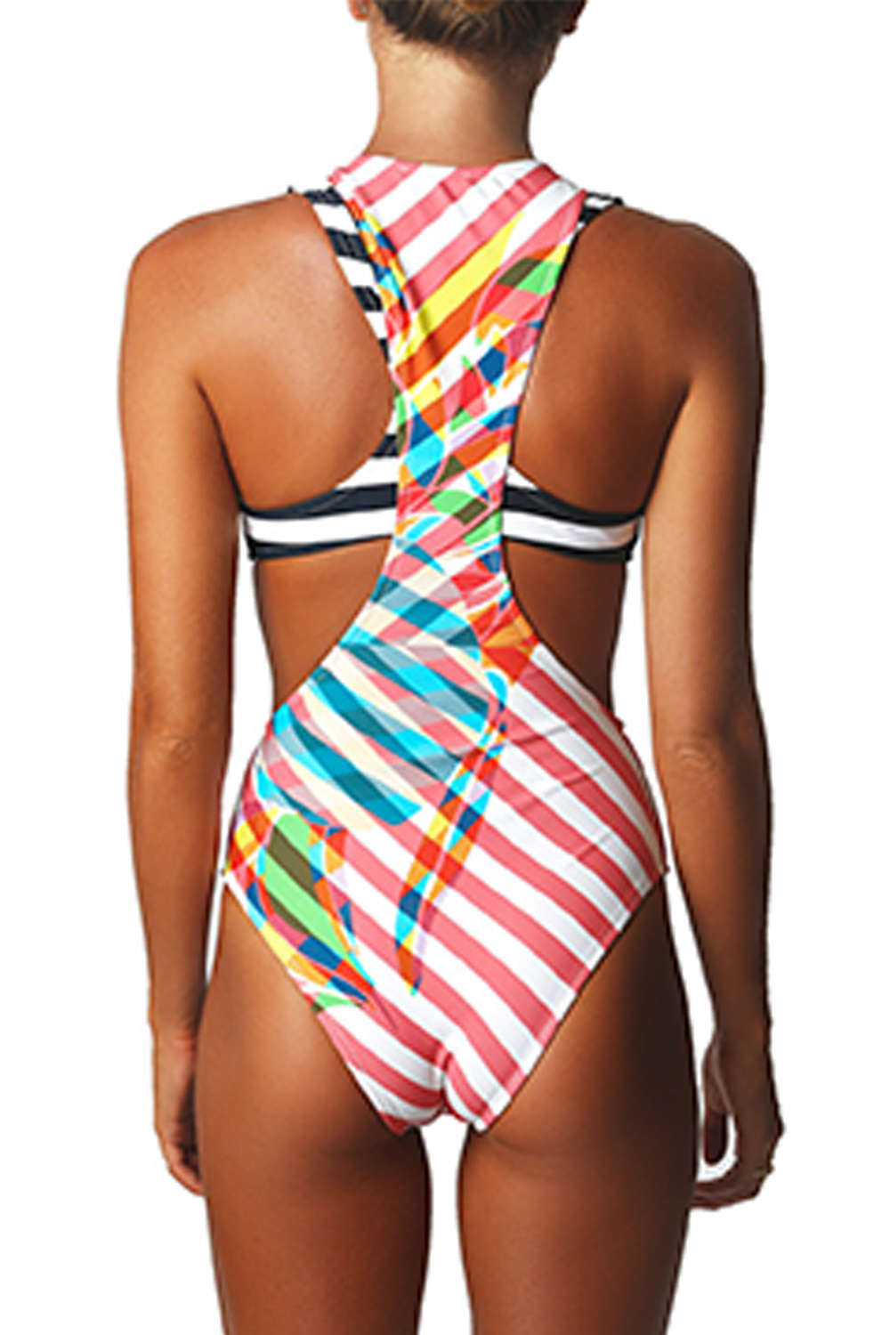 Iyasson Colorful Stripe Pattern Two-piece Swimwear