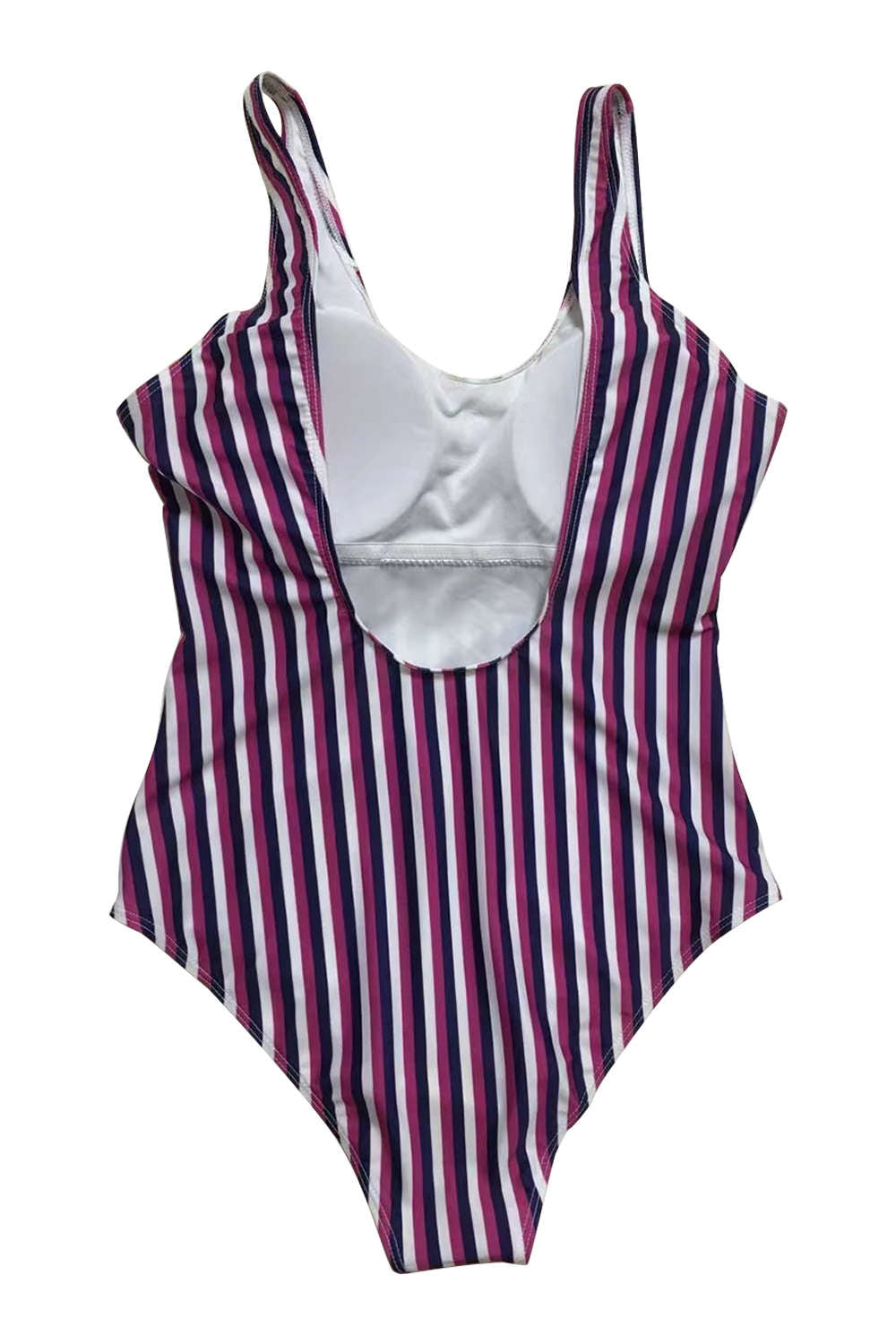 Iyasson Vintage Stripe Printing Low Back One-piece Swimsuit