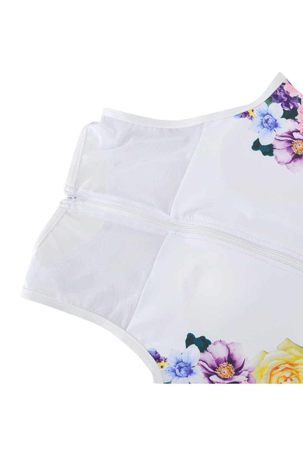 Iyasson White Floral Printing Mesh splicing One-piece Swimsuit