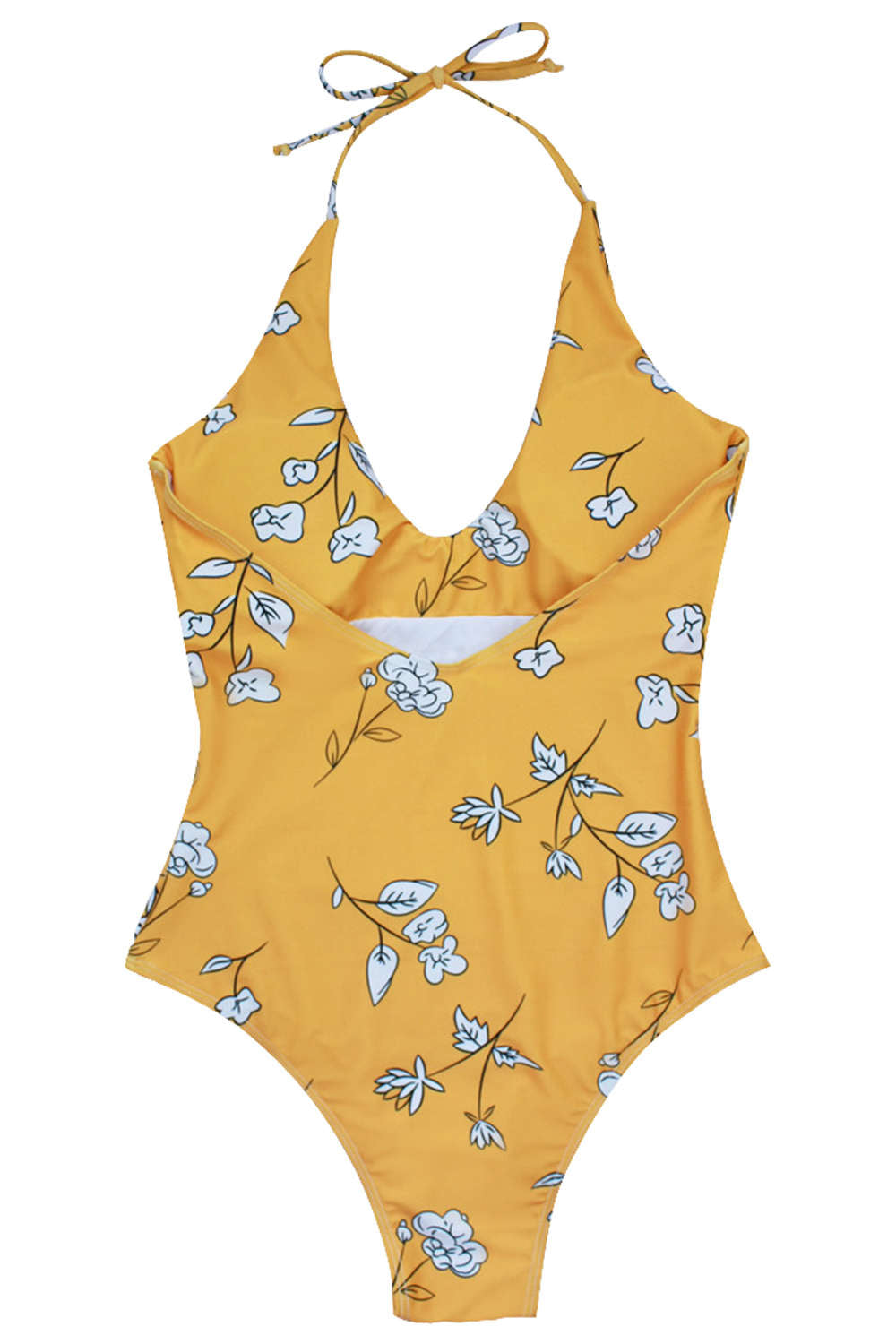 Iyasson Sweet Floral Printing Deep V-neck Halter One-piece Swimsuit