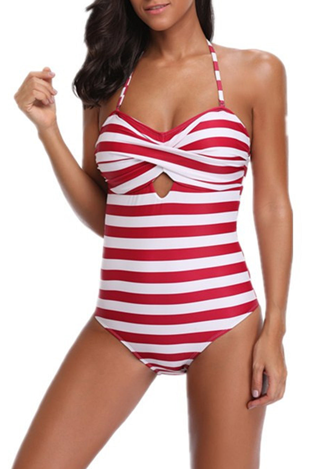 Iyasson Stripe Print Backless Sexy One-piece Swimsuit