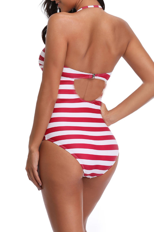 Iyasson Stripe Print Backless Sexy One-piece Swimsuit