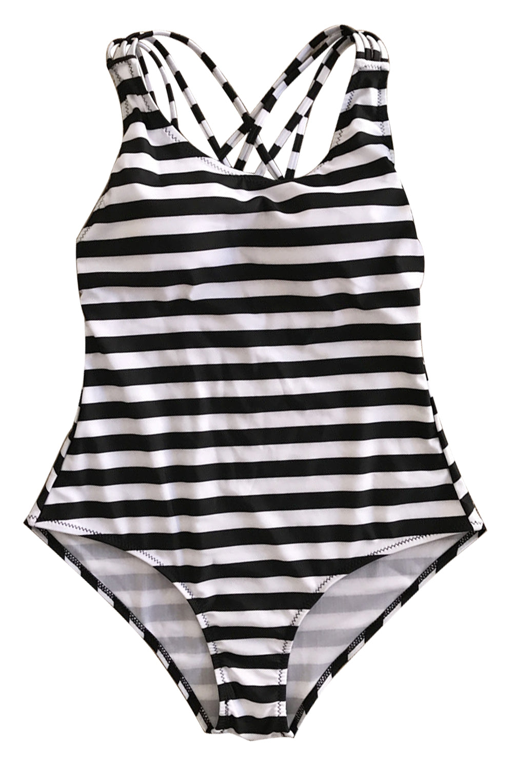 Iyasson Sexy Stripe Print Cross Design One-piece Swimsuit