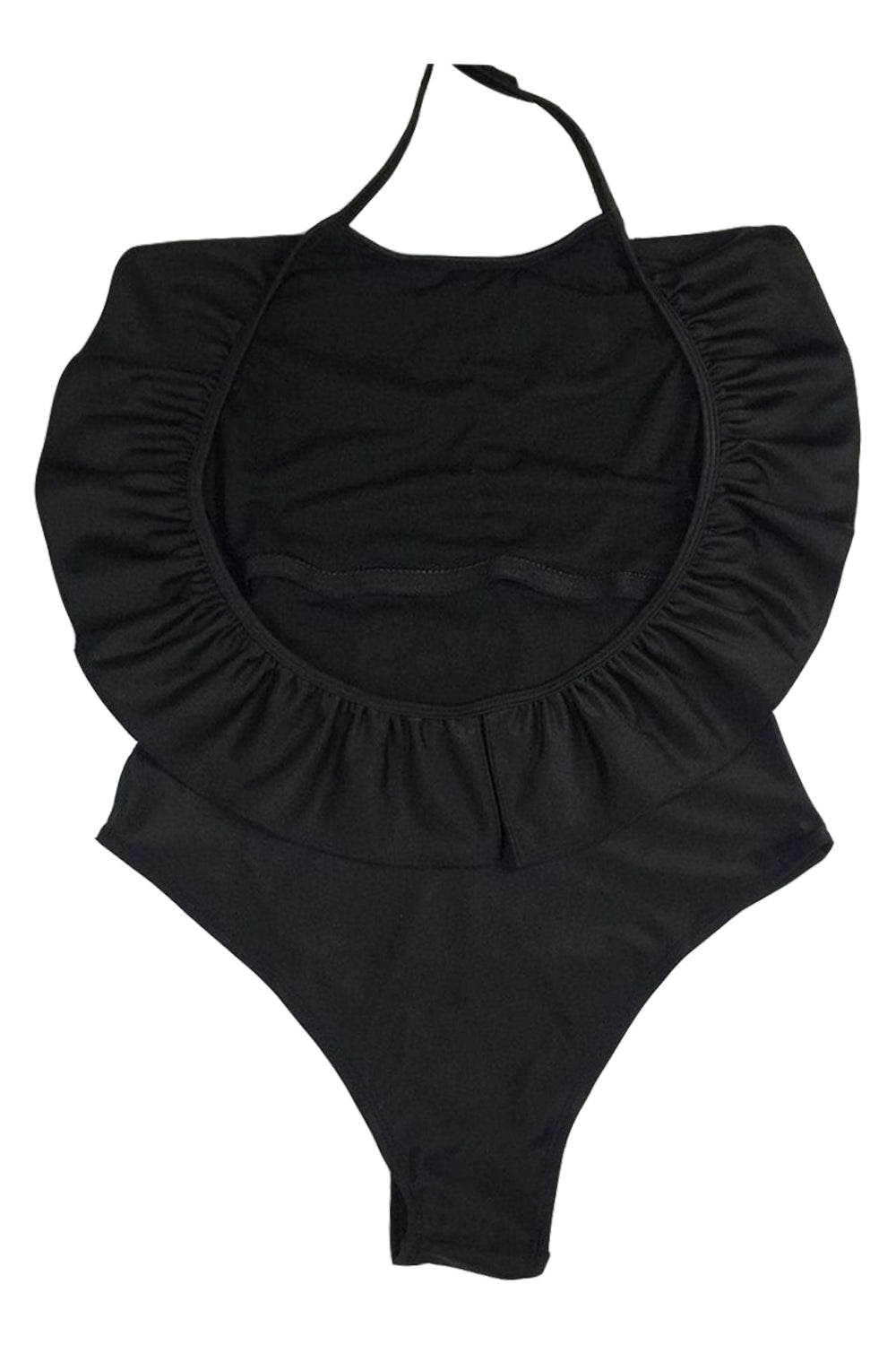 Iyasson Black Falbala Halter One-piece Swimsuit