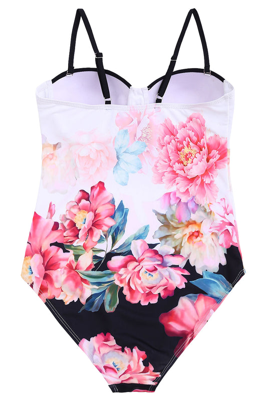 Iyasson White Floral Print Tummy Control Swimwear