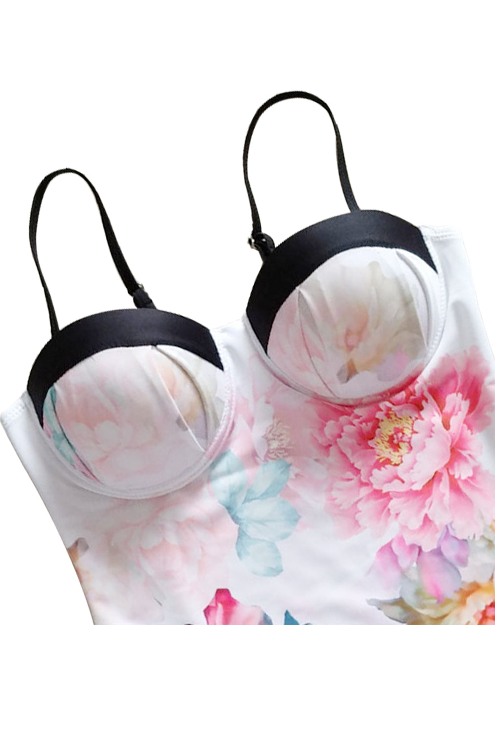 Iyasson White Floral Print Tummy Control Swimwear