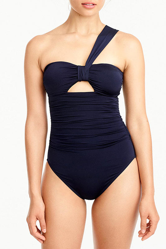 Iyasson Solid-color One-shoulder Tummy control One-piece Swimsuit
