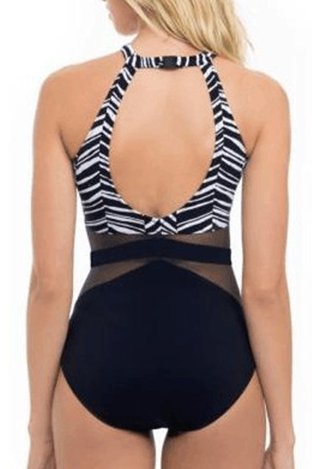 Iyasson Black See through Mesh Splicing Backless One-piece Swimsuit